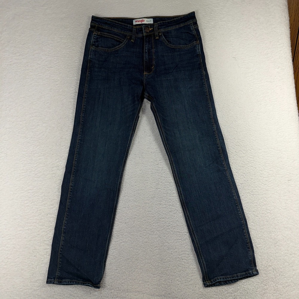 Wrangler Regular Fit Denim Jeans Men's 32x30 (32x29) Dark Blue Stretch 1796601